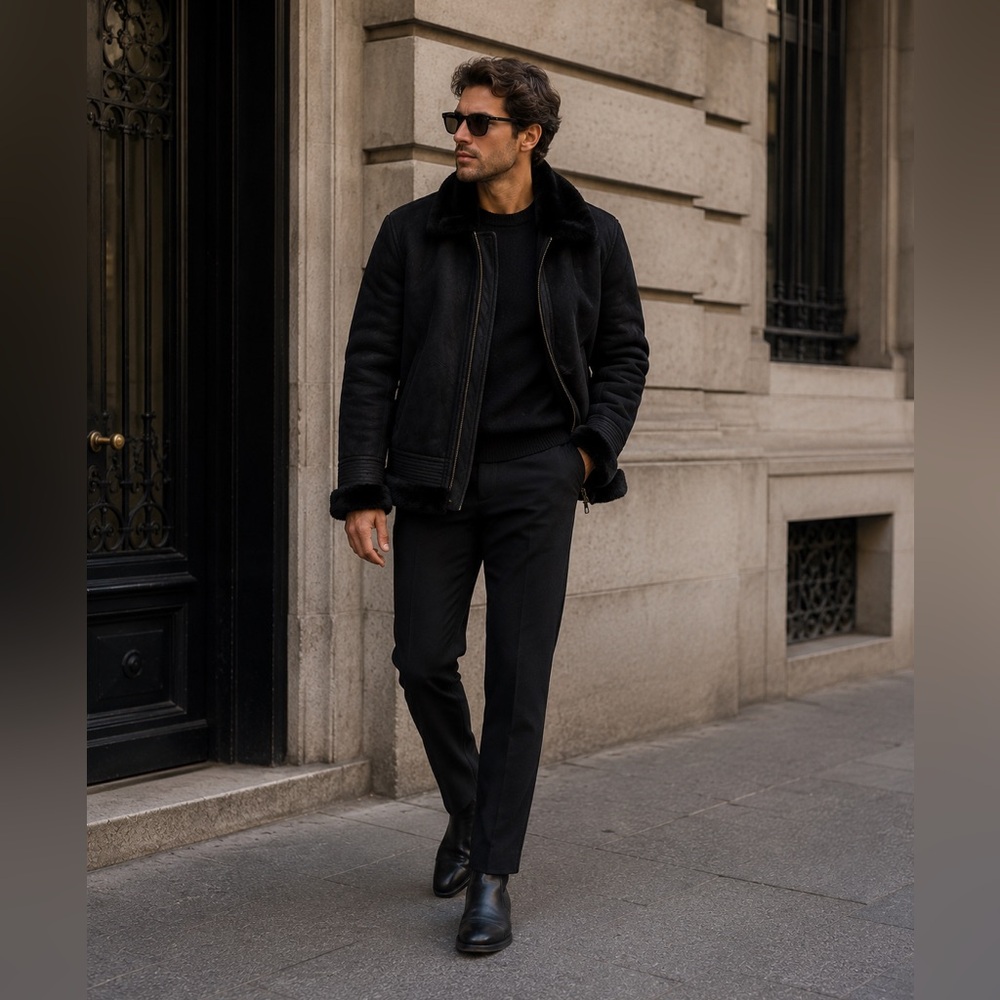 Sean John Mens Black Shearling Lining Suede‎ Leather Coat winter Jacket Size 3XL